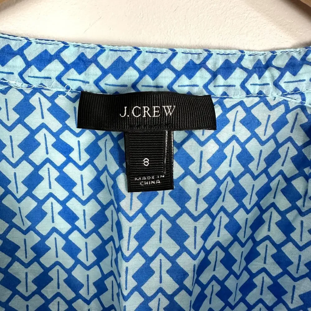 J.Crew Silk Blue Arrow Print Tassel Embroidered Sleeveless Tank top Size 8